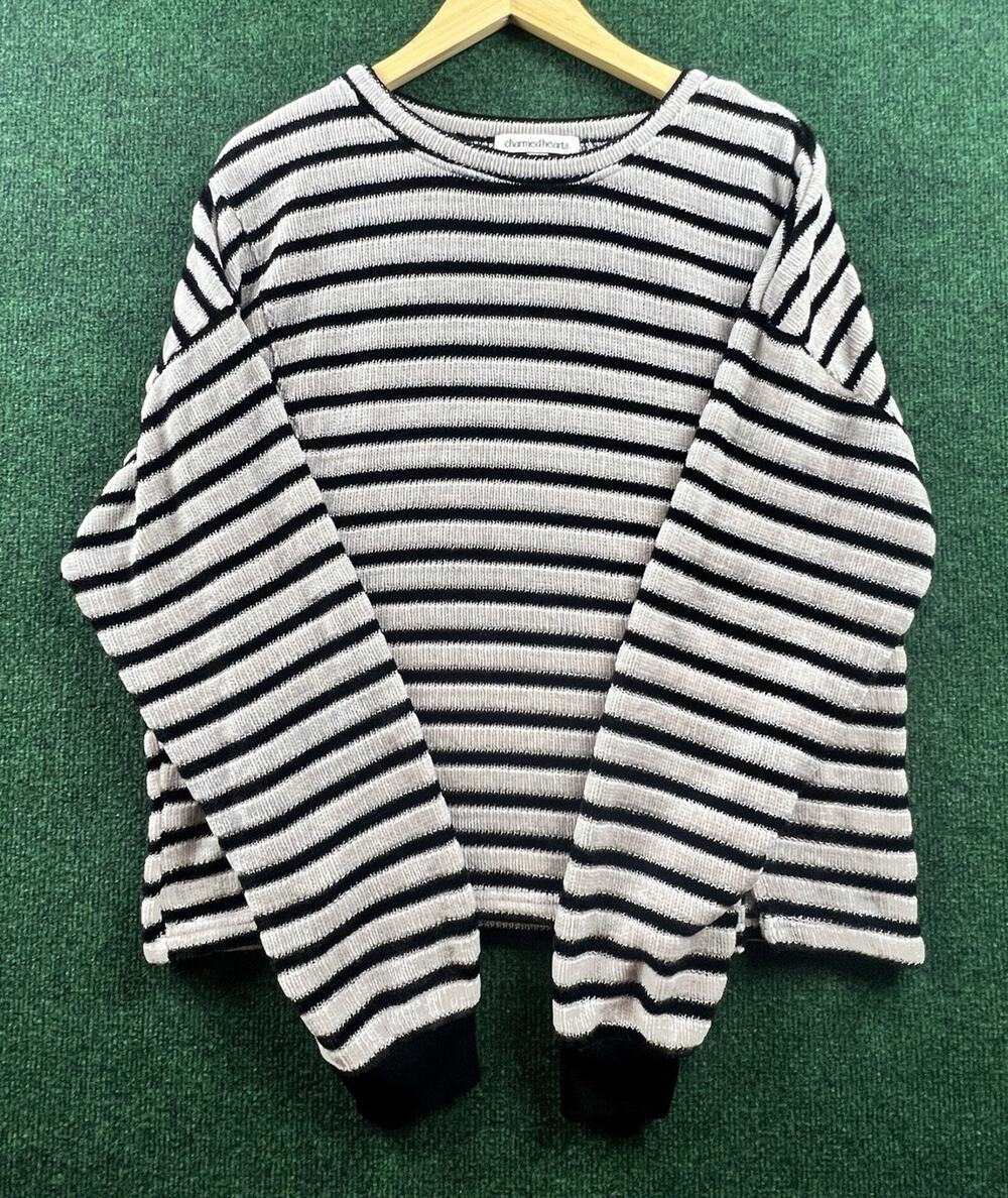Charmedhearts Black & White Striped Knit Crewneck Pullover L